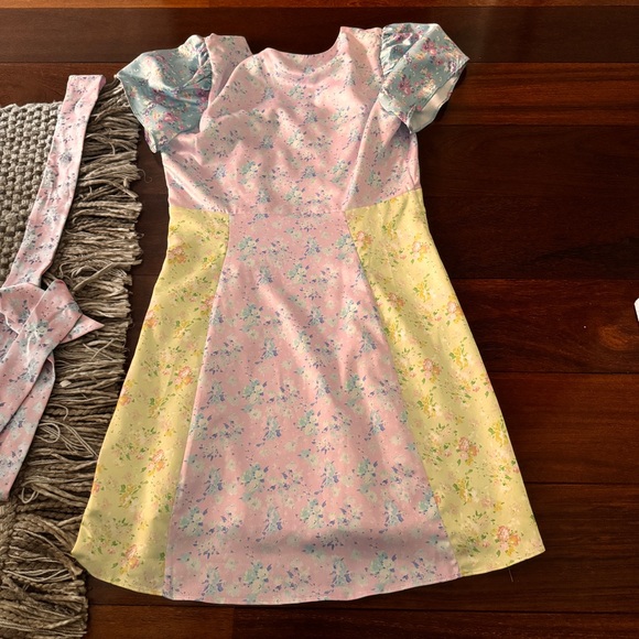 LoveShackFancy Pink and Yellow Ruffled Mini Dress with Puff Sleeves - Picture 3 of 3